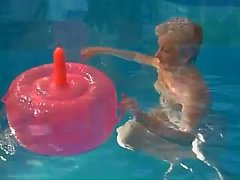 Grandma solo dildo sex in the pool