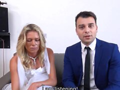 Blonde enjoys sex with loan shark in front of her groom