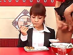 She eats as guys cum on her foods
