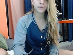 Foxy little blonde is trying out her live cam and starts to