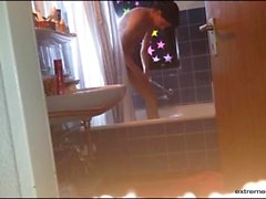 my sister shaves her pussy in the bath