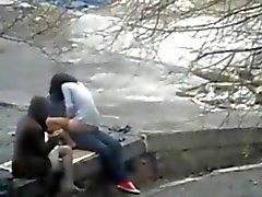 Crazy couple having sex on public place