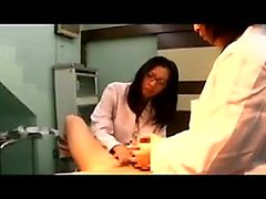 Luscious Japanese doctors milking a stiff cock with their s