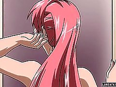 Pink haired hentai cutie rides guys hard cock