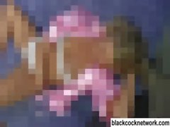 Blonde plays with herself over black cock