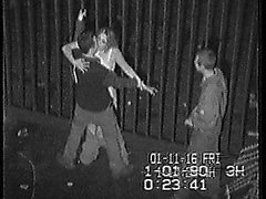 Security cam catches a horny bitch taking on two dudes at n