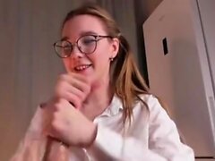 Nerdy Freyua Handjob and Blowjob-ing dildo