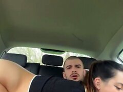 Busty slut get load of cum on ass after riding cock in car l