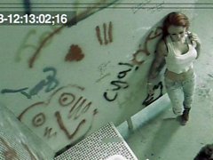 Redhead gets shafted in a graffitied bathroom