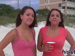 Hot babes flash boobies at the beach