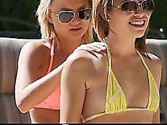 Two hot teens fuck by the pool