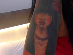 Tattooed bombshell Adel Asanti sucking a thick cock