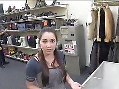Bombshell student fucked inside the pawnshop for some money