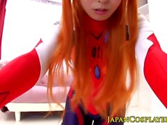 Asian babe Chika Arimura sucks as Evangelion
