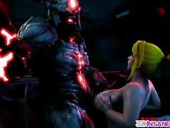 Blonde busty Samus taking alien dick in her pussy