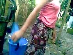 BANGLADESHI - Deshi Girl Bathing outdoor and Recording