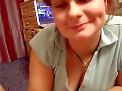 Russian wife gives blowjob and titjob