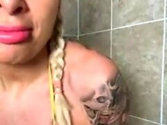 Big Boobed Blonde Masturbates With A Dildo In The Bathroom