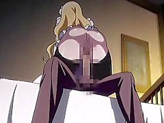 Blonde hentai maid with huge titties rides hard cock