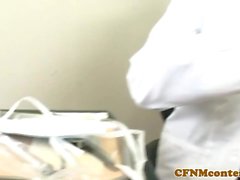 Femdom nurses cockriding in cfnm threesome