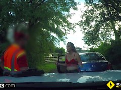 Roadside - cheating girlfriend sucks off mechanic outdoors