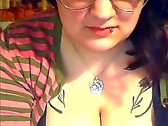 Drunk fat nerdy with big boobs showing off on webcam