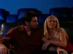 Naughty blonde bitch Nikki Benz gets a sly slit slam in the cinema