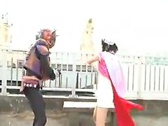 Super heroine is caught during a fight and gets her titties