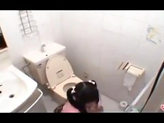 Asian college girl gives blowjob and takes
