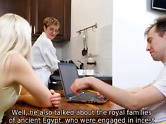 Woman is cleaning house while stepson is fucking stepsister