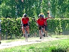 Brunette, Double Penetrated by 2 bicyclists Outdoors