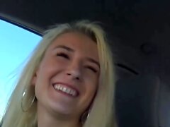 Skinny Blonde gets big cock in her mouth at audition