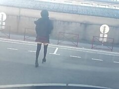 Sexy Skinny crossdresser Kimi TV public outdoors bottomless