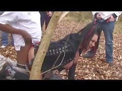 British Goth girl with big tit goes Dogging in the woods