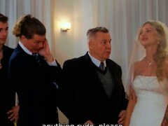 The TV was turned on and showed how the bride can fuck