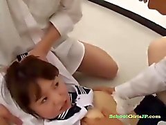 Schoolgirl Getting Her Hairy Pussy Fucked By 2 Schoolguys Facials On The Floor In The Classroo