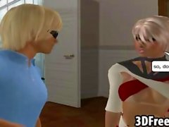 She is a sexy blonde 3D babe with big tits who is sucking a cock