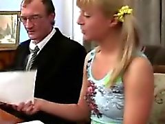 Gorgeous blonde chick visits her old professor to get an A