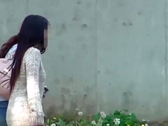 Asian babe pisses herself