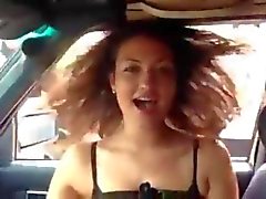 Cute girl cums from bass in car