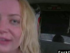 Plump blonde fucking in a fake taxi