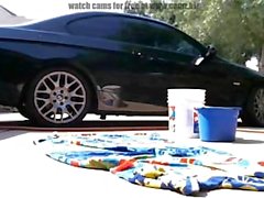 Hot Blonde Washes Car & a mp Toys Ass On Cam Big Boobs