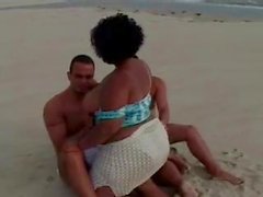 Black BBW with massive tits banged on the beach