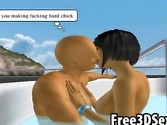 Foxy 3D cartoon hottie sucking a stiff cock on a boat