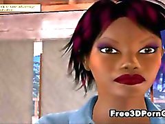 3D cartoon babes have an interracial threesome