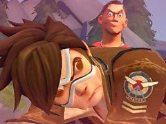 Overwatch Tracer Gets Fucked by Team Fortress 2 Scout and Spy